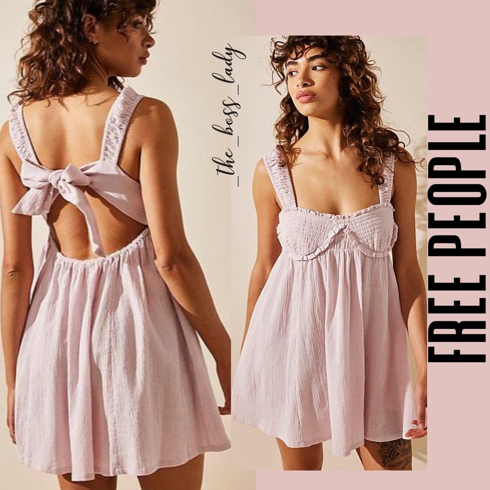 Free People dress mini cotton linen beach summer spring bow